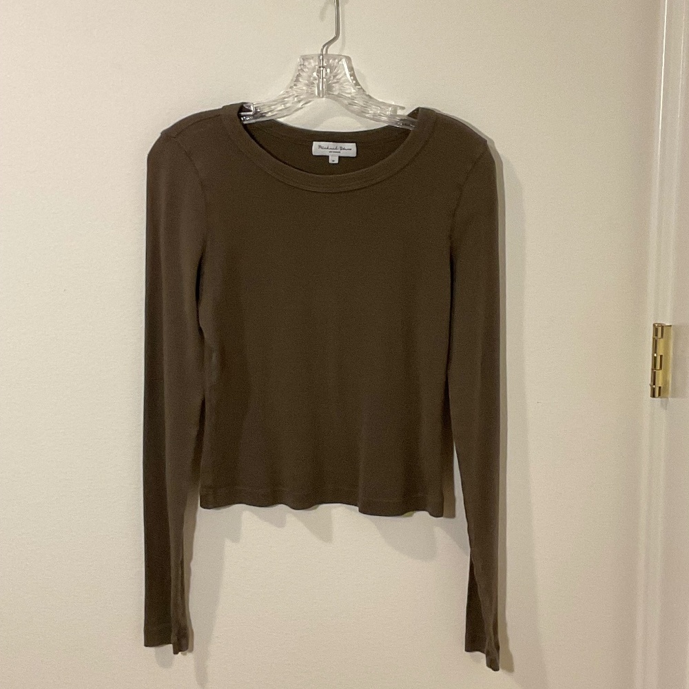 Michael Stars Long Sleeeve 1x1 Cotton Cropped Tee